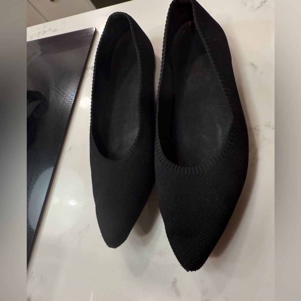 Black Pointed Knit Ballet Flats - Women